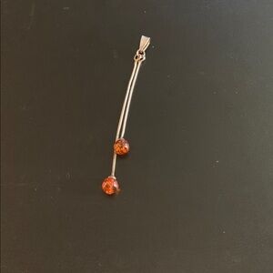 Elegant Amber Drop Pendant Necklace -925 silver